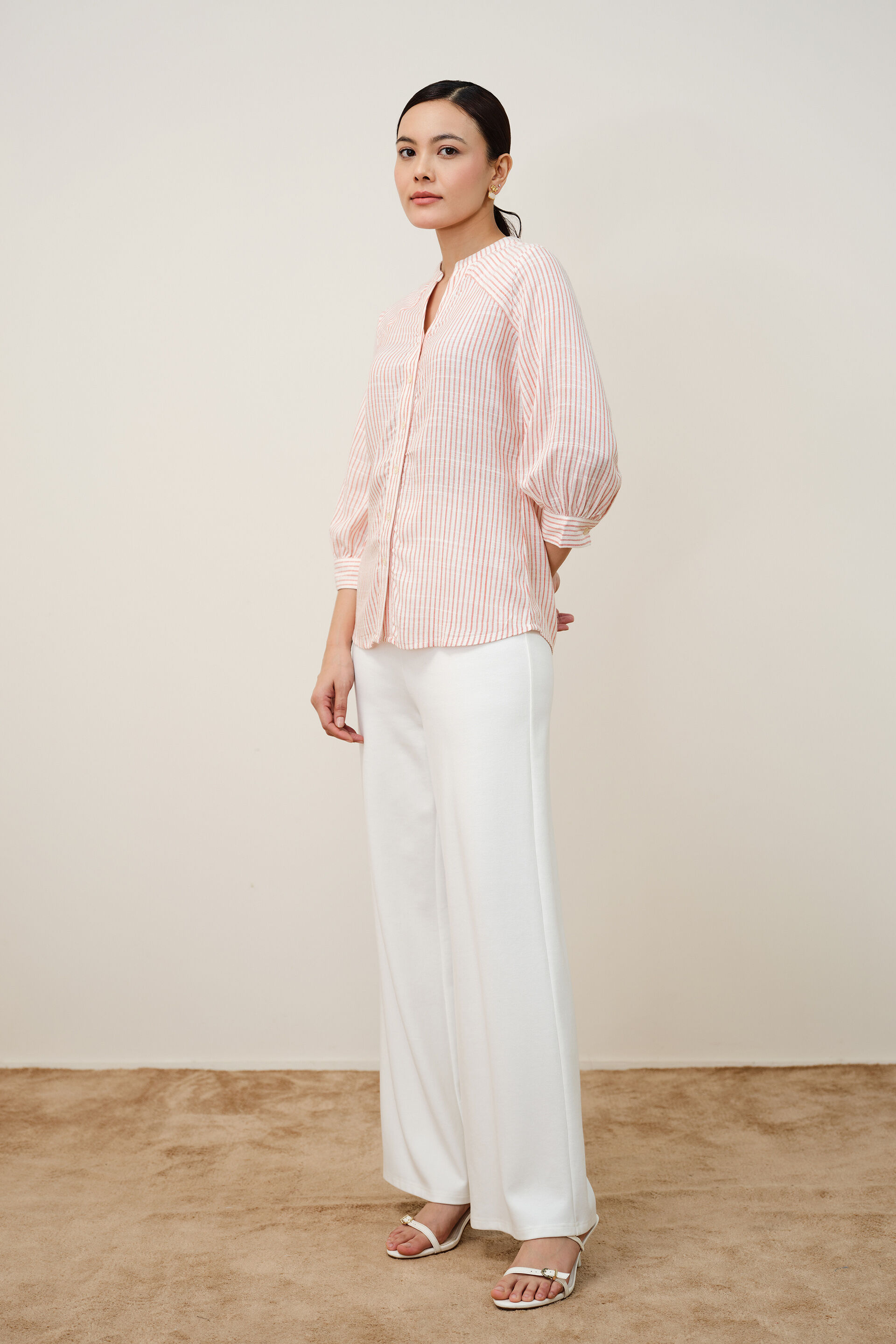 Off-White Rust Striped Shirt, White, image 4